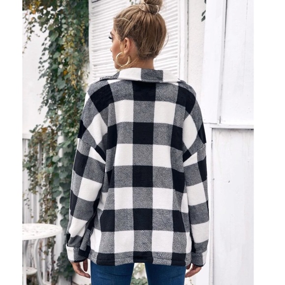 Buffalo Plaid Button Front Teddy Shacket - Picture 2 of 7